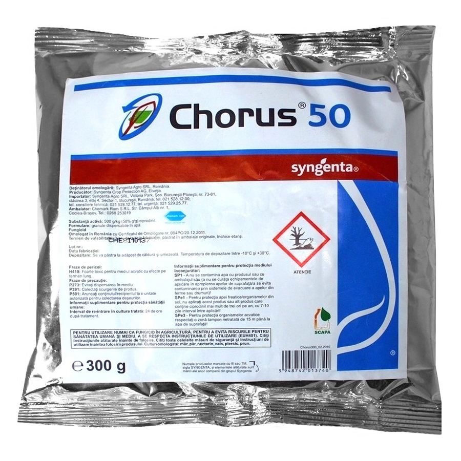 Chorus 50 WG 300 g – fungicid sistemic cu Cyprodinil pentru combaterea moniliozei și rapănului la pomi fructiferi