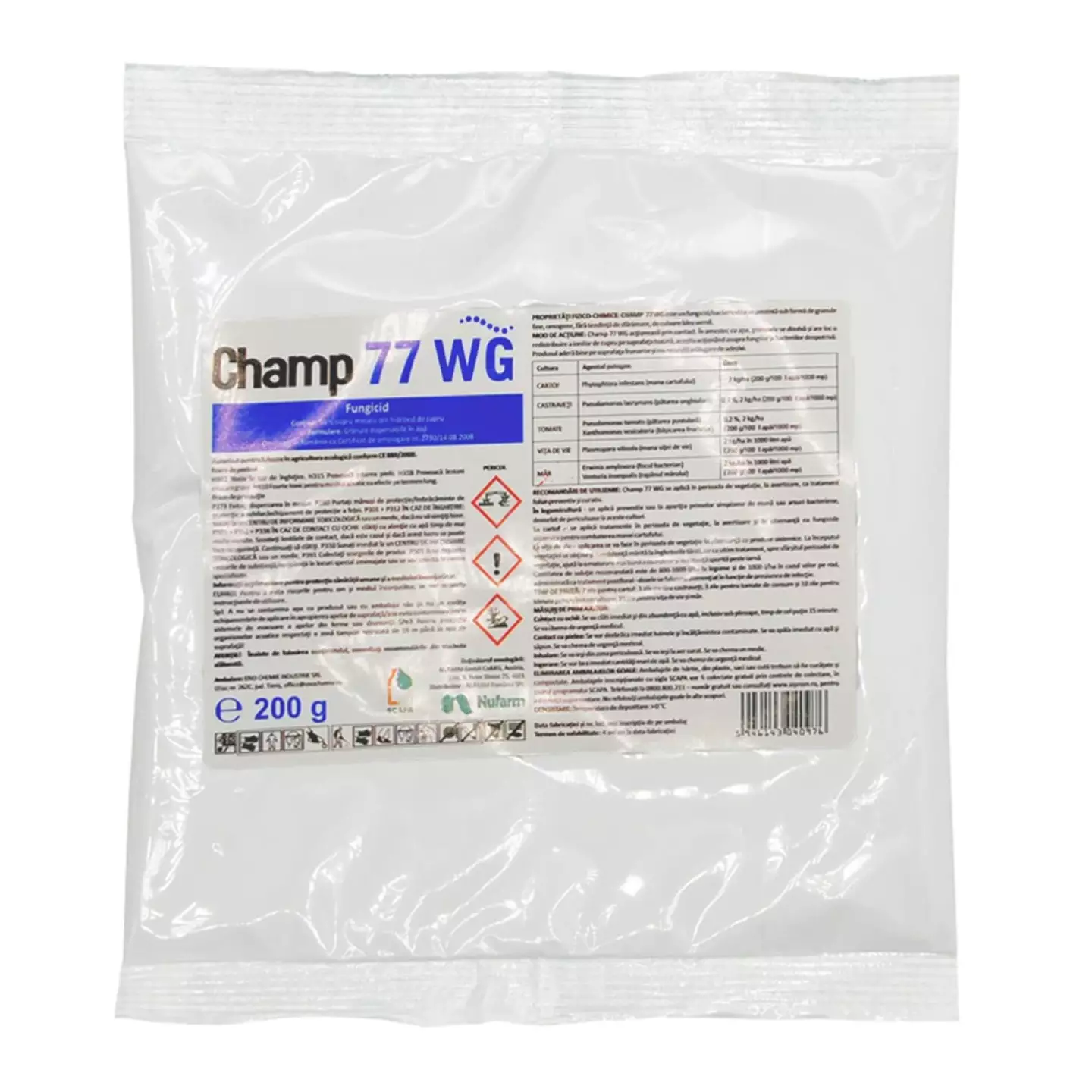Champ 77 WG 200 g – fungicid cu hidroxid de cupru pentru combaterea manei și bacteriozelor la pomi și legume