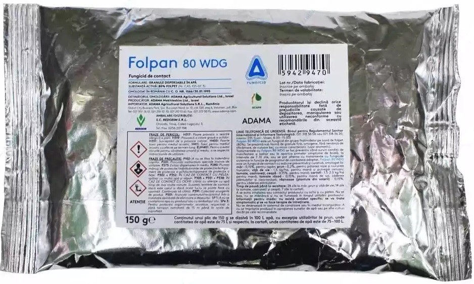 Folpan 150 g – Fungicid de contact pentru combaterea manei la viță-de-vie, tomate și cartof