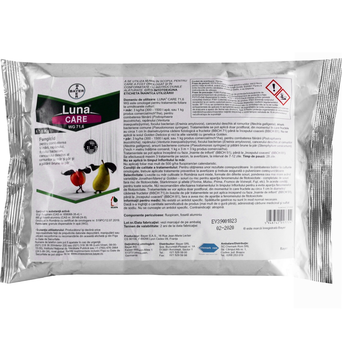 Luna Care WG 1.6 300 g – Fungicid Bayer pentru combaterea făinării și bolilor foliare la legume și pomi fructiferi