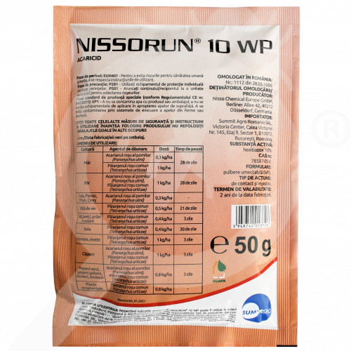 Nissorun 50 g – Acaricid cu Hexythiazox pentru combaterea acarienilor la pomi fructiferi, viță-de-vie și legume