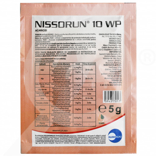 Nissorun 5 g – Acaricid cu Hexythiazox pentru combaterea acarienilor la pomi fructiferi, viță-de-vie și legume